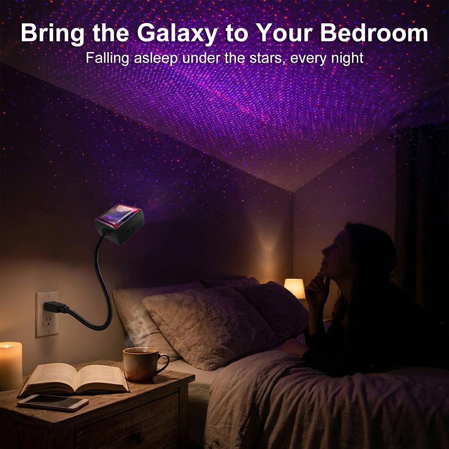 Car Roof Star Night Light, USB Romantic Ceiling Projector Light with Sound Activated Strobe & Auto Rotating, Adjustable Neon Accent Light for Car, Bedroom & Party