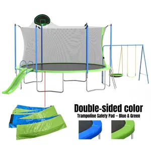 12FT 14FT Trampoline with Slide and Swings, Double Color Cover, Outdoor Backyard Trampoline with Basketball Hoop & Ladder, Heavy Duty Round Design Durable