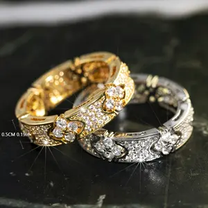 Exquisite Luxury Copper Synthetic Zirconia Ring, Featuring Cubic Synthetic Zirconia and Fashionable Plated Base for Party and Vacation Style Jewelry