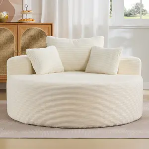 55''Oversized Round Chaise Lounge Chair, Modern Upholstered Corduroy Floor Sofa with Deep Seat, Compressed Circle Chaise, No Assembly Sleeper Sofa for Living Room, Bedroom, Reading,Black