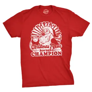 Mens 1974 Christmas Music Karaoke Champion T shirt Funny Vintage Graphic Tee Mens Funny T Shirts Cool Vintage Fashion T-Shirt Gift Classic Menswear Christmas Apparel for Men Funny Music Short Sleeve Novelty Red