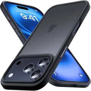 for iPhone 17 Pro Case with Aluminium Alloy Buttons, [Support Wireless Charging] Translucent Matte Soft Silicone Slim Anti-Scratch Protective Phone Case Cover, Black