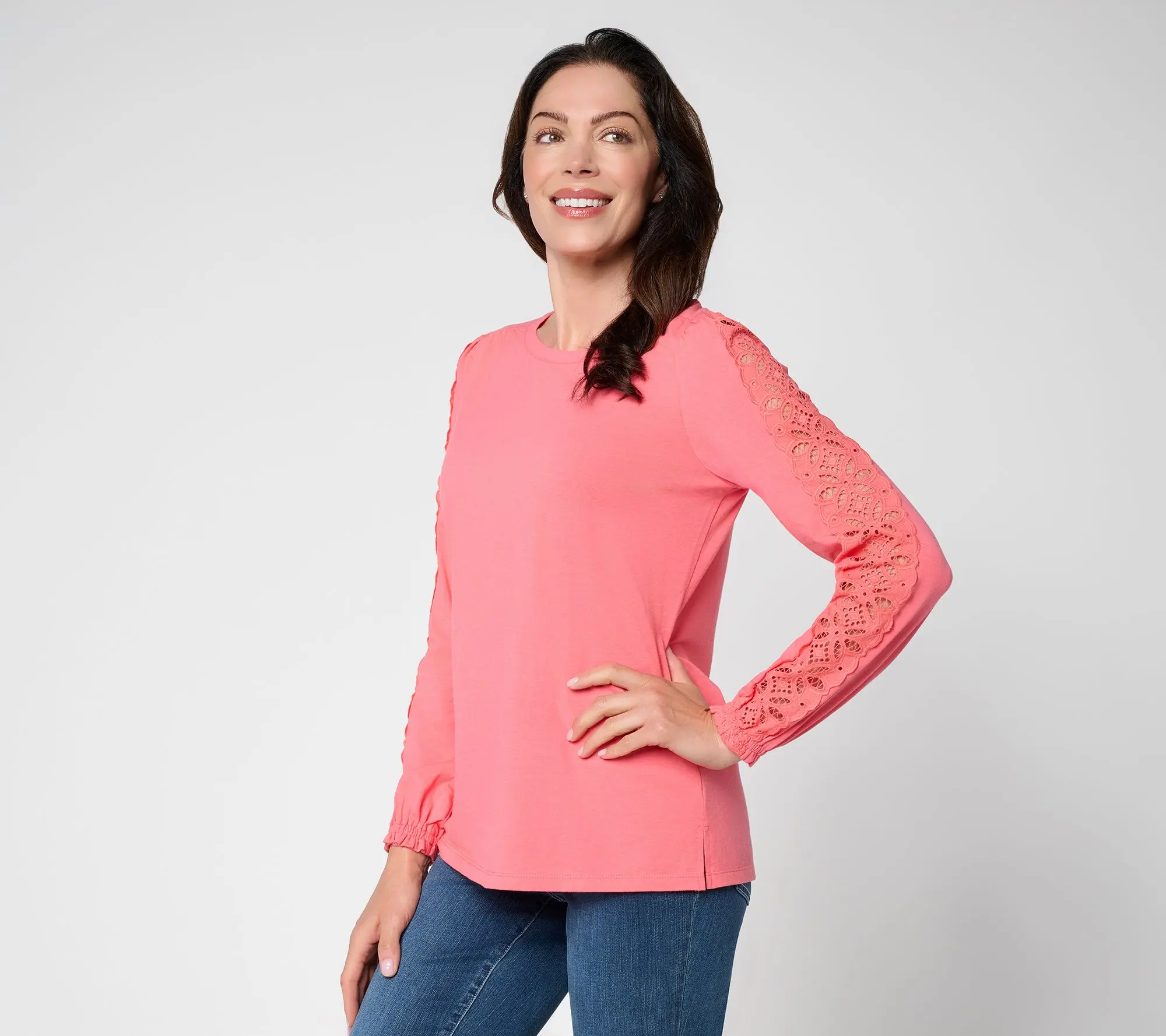 Belle Boho by Kim Gravel TripleLuxe Knit Floral Lace Sleeve Top
