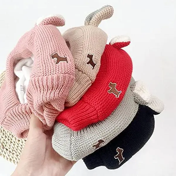 Medium Size Clothes Dog Knitted Neck-Ear Warmer Hat - Noise Protection, Anxiety Calm Down Accessory for Winter Pet Use