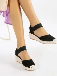 Women's Fashionable Solid Color Wedge Sandals, Casual Versatile Outdoor Beach Vacation Sandals, Cap Toe Ankle Strap Espadrille Wedges, Fashionable Wedge Shoes, Wedge Heels Sandals