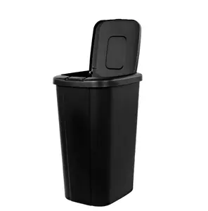 Black Plastic Touch Top Kitchen Trash Can, 13.3 Gallon Capacity Matte