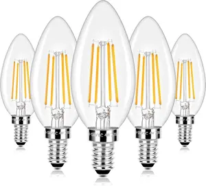 E12 LED Candelabra Bulbs 40 Watt Equivalent, 4W Vintage Candle Light Bulbs Dimmable, 470Lm Warm White 2700K B11 Edison Bulb, Filament Clear Glass Lamp Bulb for Chandelier Ceiling Fan (5 Packs)