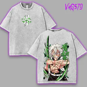 Shinazugawa Sanemi Wind Hashira Demon Slayer Kimetsu No Yaiba Anime Double Printed Acid Washed Tee T-Shirt graphic tee