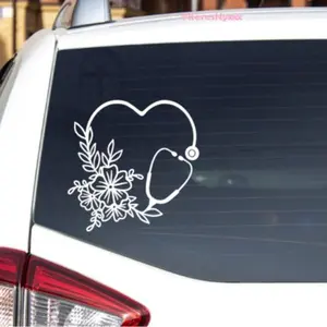 Floral Stethoscope Heart Shape Decal | CNA, Nurse, Doctor, Vet, Medical, First Responder Gift Vinyl Decal | Laptops, cars, tumblers, sticker