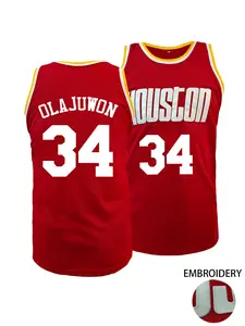 Houston #34 Red Basketball Jersey | Classic Embroidered Fans Game Day Unisex Tank Top