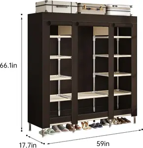 Portable Wardrobe with Metal Frame Easy Assembly Dust-Proof 11 Storage Spaces 1 Hanging Area for Dormitories Rental Roomsetal Closet Organization Furniture