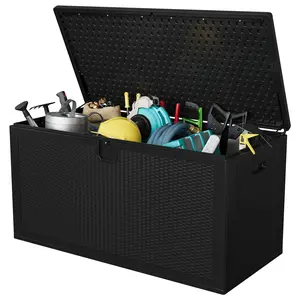 Garvee 150 Gallon Outdoor Storage Box, Large Resin Deck Box with Hydraulic Air Rod, Weatherproof & Lockable Outdoor Storage Bin for Patio Cushions, Garden Tools, Pool Supplies, Porch, Black