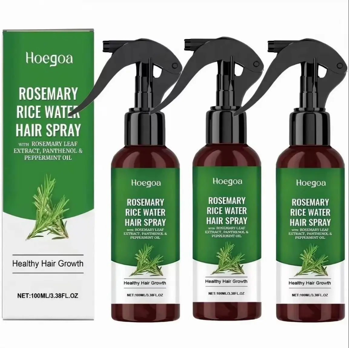 [3 bottles] Rosemary Rice Water Spray with Leave In Conditioner, Natural Extract Haircare Treatment, 100ml Frizz Shield, Non-Greasy Fast-Absorbing Formula for Soft Smooth Hair & Repair Damage