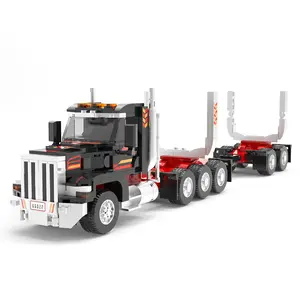 Trucks Building Block Sets Wood Transport Timber Truck Farm Tractor Trailer Model Vehicles Toys Gift for Boys Easter Gift Option Retro Forestry Blocks with Shiny Silver Grille and Orange Warning Lights