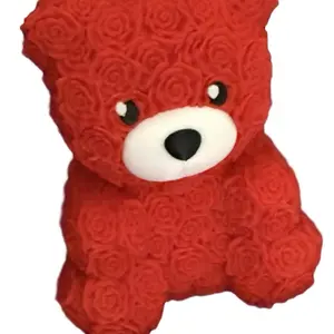 Red 3D Printed Teddy Bear Made of Roses - PLA  Design with Black Eyes and White Mouth