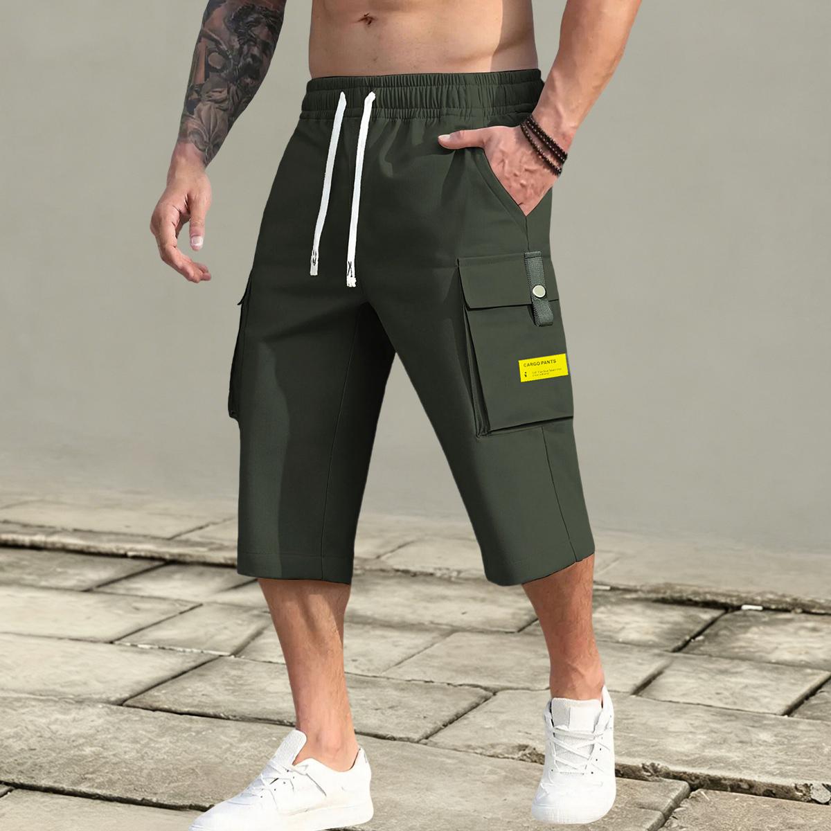 Pack of 5 men’s cargo shorts with an adjustable drawstring elastic waistband design, multiple practical pockets, flap side cargo pockets with large capacity, a casual, versatile style—an ideal everyday casual gift for a street-style boyfriend.