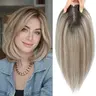 Women's 12in Straight Invisible Human Hair Topper - Female Medium Brown Mix Blonde with Dark Brown Root Coverage Piece, Natural Look, Sohochic Toppers, Human Hair Extensions