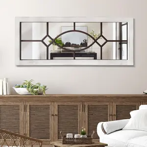 Farmhouse Mirror for Wall Decor: 43.3" x 17.7" Large Rustic Windowpane Mirrors with Wooden Frame- Decorative Entryway Mirror for Living Room/Bedroom/Hallway/Fireplace