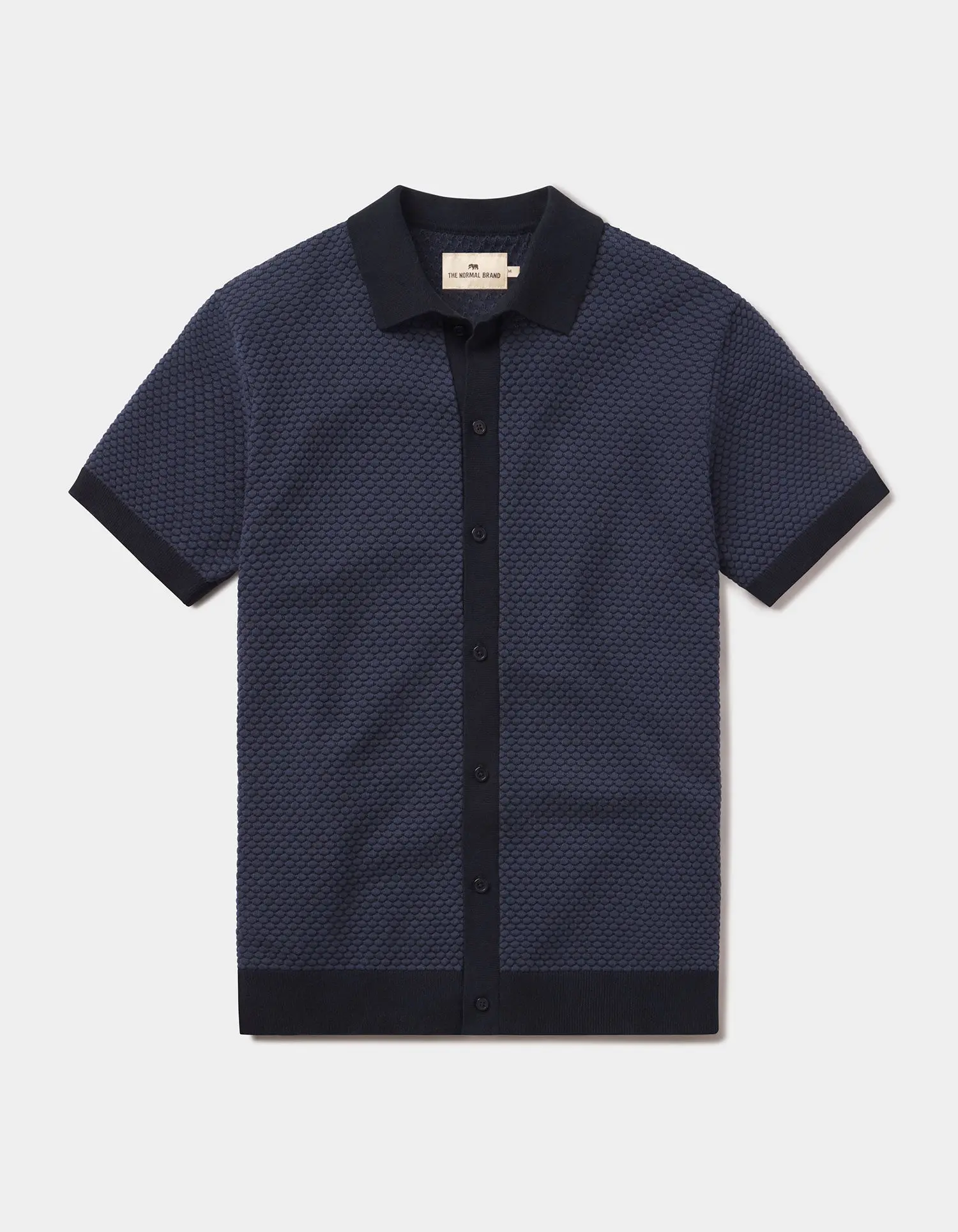 Robles Knit Jacquard Button Up in Denim/Navy