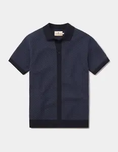 Robles Knit Jacquard Button Up in Denim/Navy