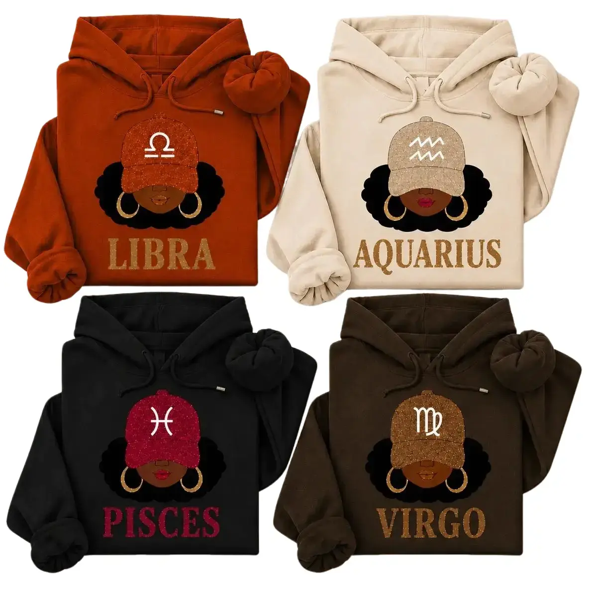 12 Zodiac Slay Girl Hoodie, Afro Zodiac Sign Hooded Sweatshirt, Cozy Horoscope Graphic Pullover, Perfect Gift for Zodiac Lovers - TrendWear USA