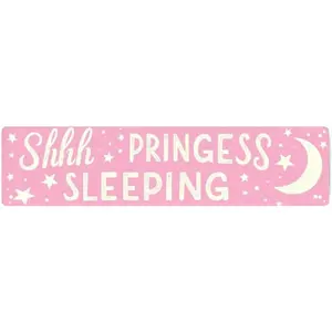 "Shhh Princess Sleeping" Tin Sign - 16x4 Inches Cute Decor for Wall, Ideal for Girls’ Bedroom, Nursery, Playroom |   signs for bedroom, cute signs, vintage bedroom decor Metal