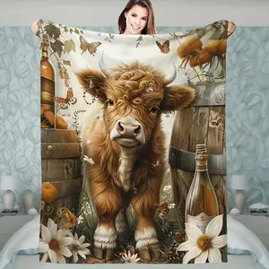 Charming Highland Cow with Flowers and Butterflies Blanket Soft Cozy Stylish Decor for Ultimate Home Comfort Ideal Gift for Christmas Kids Birthday Cozy Soft Flannel Material Anti Pilling Lightweight Warm