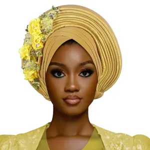 New style, fashionable, elegant, beautiful, solid color, bright silk wrinkled adhesive flower multi-layer stackable adjustable headscarf, available in multiple colors, exquisite workmanship, soft and skin-friendly, unique design suitable for weddings, par