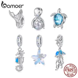 BAMOER 2025 Ocean Series Solid 925 Sterling Silver Turtle Octopus Jellyfish Seahorse Charm fit Original Bracelet DIY Accessories