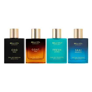 Fresh and Fearless by BellaVita Luxury 4x100 ml Perfume Set CEO Man Fresh SKAI Aquatic and GOAT Man Luxury Unisex Perfume for Men and Women Long Lasting Citrus Woody Musky and Aquatic Notes Luxury Vegan and Cruelty Free Eau De Parfum Aromatic Citrusy Frag