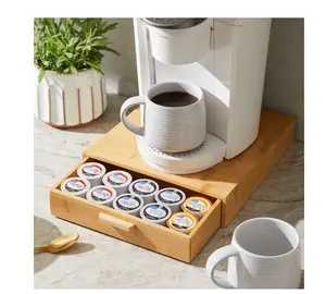 H Bamboo 25 Capacity 3" K-Cup and Beverage Organizer - Natural Design for Convenient Beverage Storage