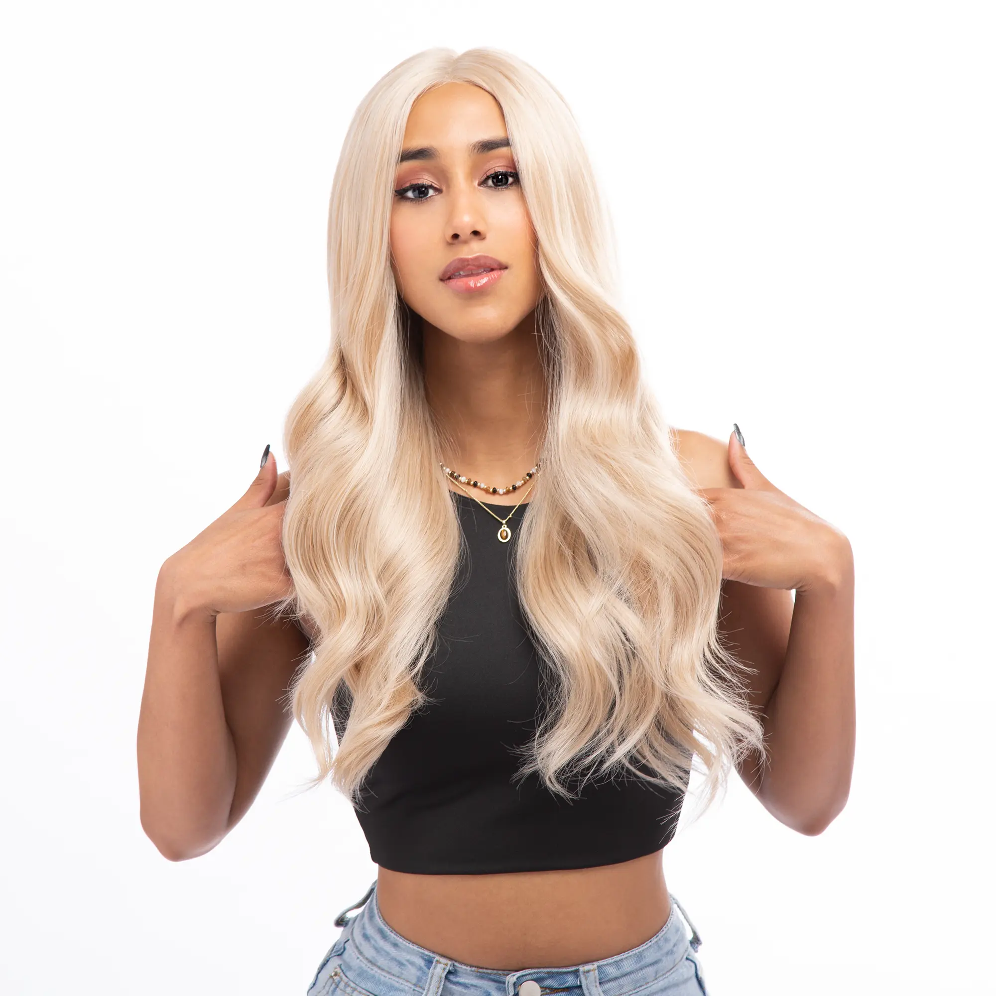 ROSALIE' 25-Inch Warm 'Skandy' Platinum Blonde Blend Wavy Lace Front Synthetic Wig | 【Heat Resistant】 【Cap Included】 | #34 41FSGB