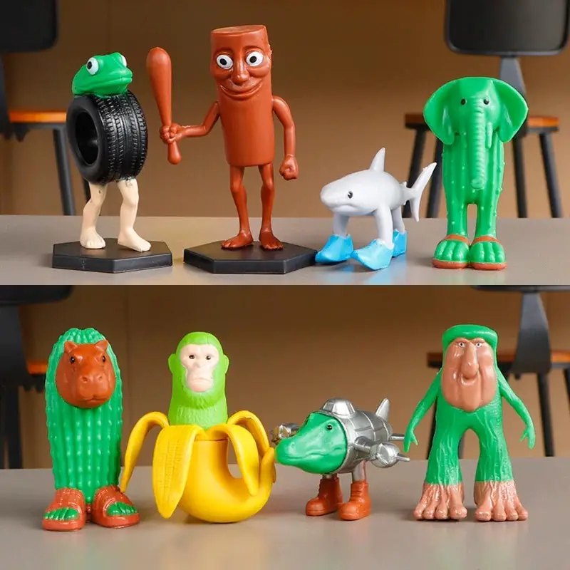 8pcs 1 Set Italian Brainrot Plastic Toy Figures Tung Tung Tung Sahur Tralalero Tralala Decorative Sculptures, Desktop Ornaments, Halloween Christmas,