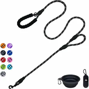 Dog Leash Heavy Duty 6ft, Double Handle Dog Leash with Padded Handle for Traffic Control, Reflective Rope Leashes for Large and Medium Dogs Night Control Safety Training (Black)