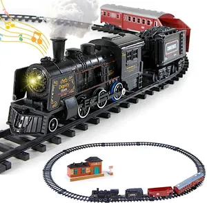 Metal Classic Train Set, Christmas Tree Decoration Electric Railway Track Toy, Alloy Steam Locomotive Cargo Carriage, Smoke Sound Light Effect, Kids Boys Girls Gifts Adult Collection Model