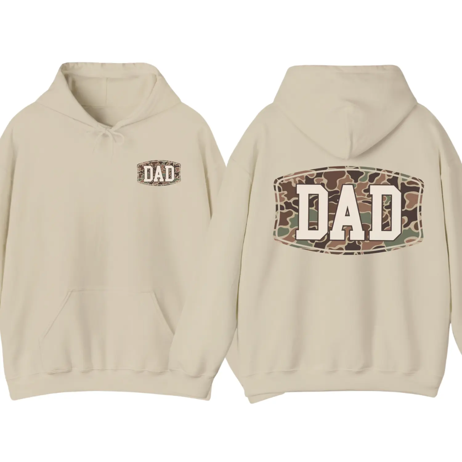Women's Camo Dad Graphic Hoodie, 2-Sided Long Sleeve Drawstring Pullover, Casual Streetwear Father's Day Gift
