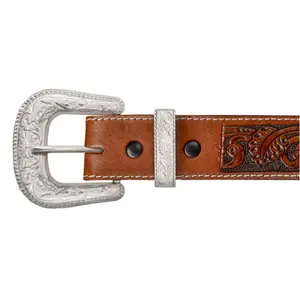 Engraved 2-Piece Ranger Buckle Set | Western Floral Leather Belt
