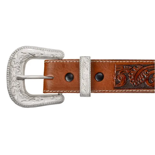 Engraved 2-Piece Ranger Buckle Set | Western Floral Leather Belt