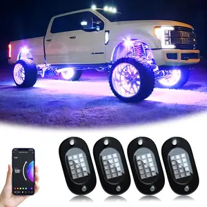 Rock Lights,120 LEDS RGB Rock Light ,Waterproof Multi Color Under glow Lighting Kit 4 Pods Rock Light,APP/RF Control Neon Led Lights