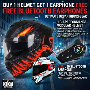 Motorcycle helmet with modular design, removable chin guard, dual lenses, unisex, suitable for all seasons, removable lining, DOT certified, complimentary Bluetooth headset
