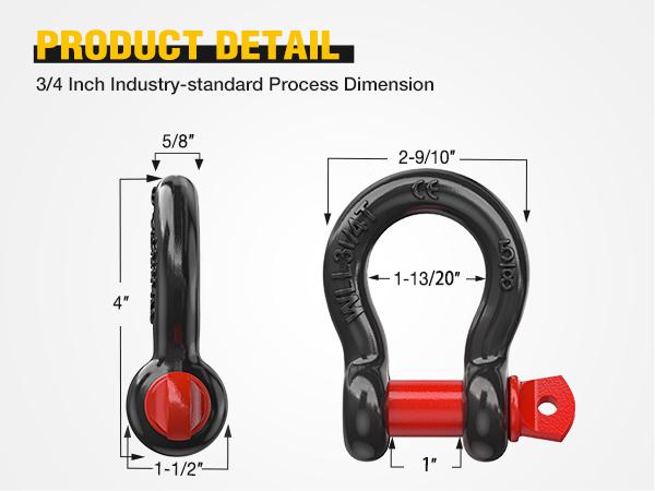 Nilight 2 Pack Small Shackles 5/8" D-Ring Shackle 3.25 Ton (7165 Lbs) Capacity Heavy Duty Off Road Recovery Shackle Kit for Cars and Other Applications for Tie Downs, Black Red