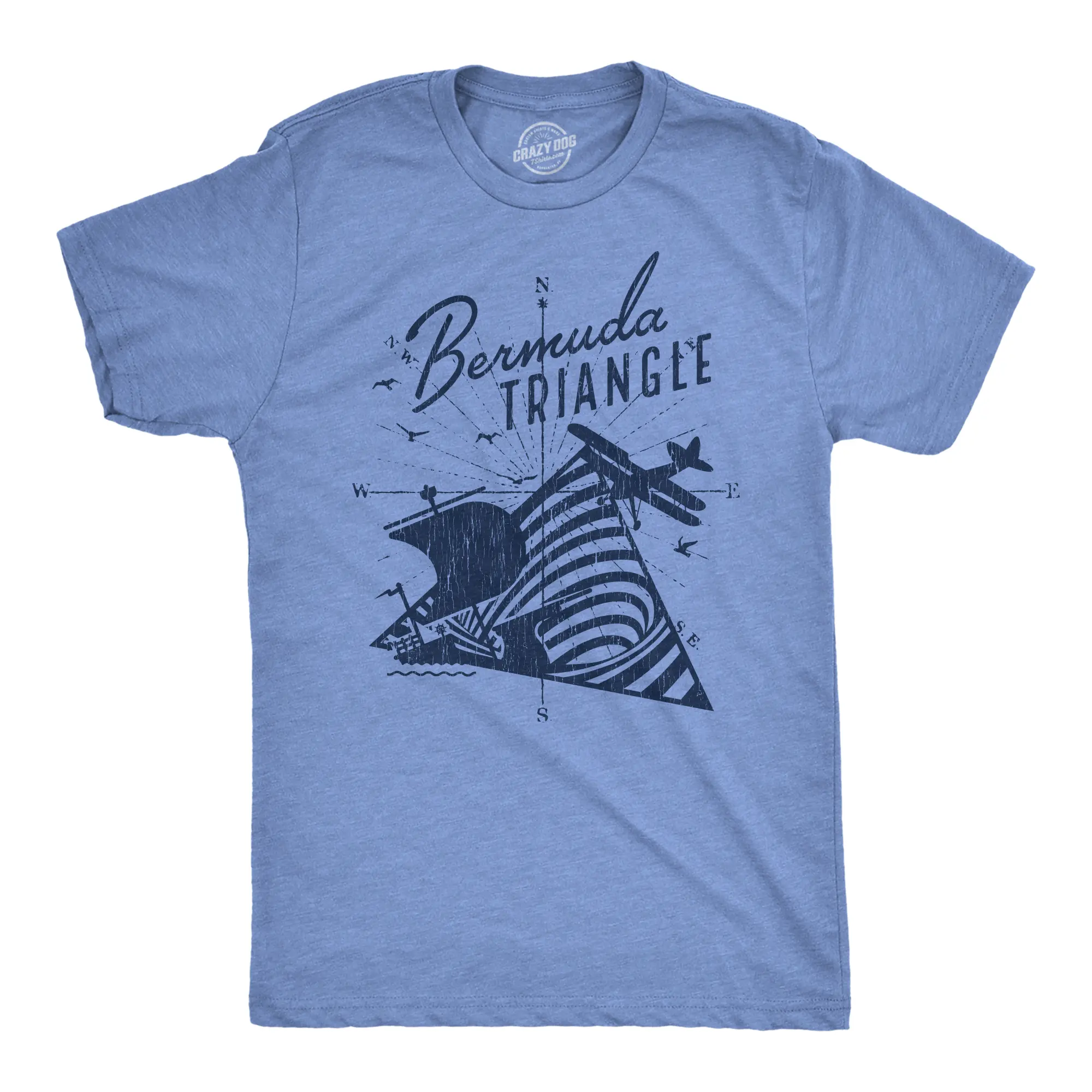 Mens Bermuda Triangle T Shirt Funny Vintage Retro Graphic Novelty Tee for Men Mens Funny T Shirts Cool Vintage Fashion T-Shirt Gift Classic Menswear Sarcastic Apparel for Men Funny Summer Short Sleeve Novelty Light Blue