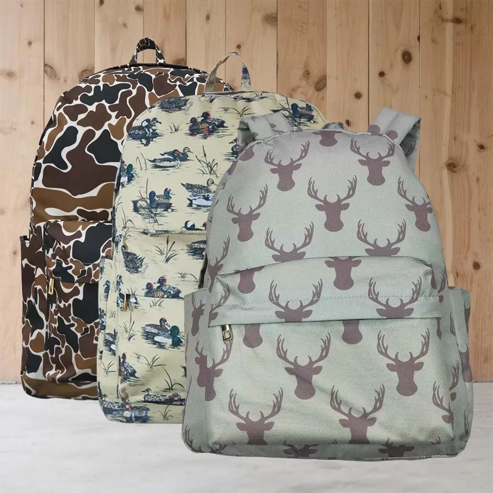 Kids' Lightweight Waterproof Multi-Compartment Backpack (Booksack) - 13.5in x17in x5in Hunting Life Deer Duck Print, Unisex Preppy Adjustable Camo, for Back to School & Hiking, with Clothes Storage