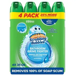 Scrubbing Bubbles Bathroom Cleaner Rainshower 4 ct 100 oz Grime Fighter Removes 100% Soap Scum Foaming Action