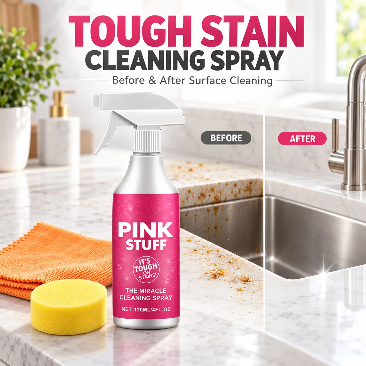The Pink Stuff Total Home Essential Bundle - Cleaning Paste 500g, Squeezable Cleaning Paste 300g, Multi Purpose Spray 750ml, Bathroom Foam Spray 750ml, Foaming Toilet Powder 2 Pack,  Sponge for Full Home Coverage