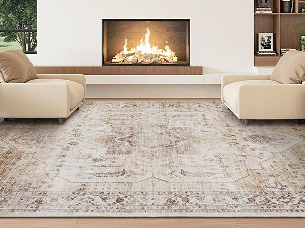 MontVoo Vintage Medallion Rug, Retro Distressed Design, Washable Non-Slip Area Rug, Farmhouse Aesthetic Home Decor for Living Room, Bedroom