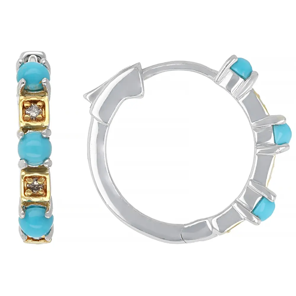JTV Blue Sleeping Beauty Turquoise Rhodium and 18k Gold Over Silver Earrings 0.08ctw