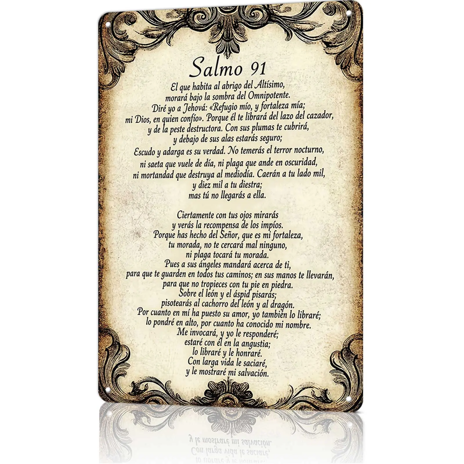 8x12 in Religious Art Deco Water-Resistant Aluminium Rectangle Wall Plaque - Salmo 91 "El Que Habita Al Abrigo Del Altísimo" Spanish Christian Home/Church Sign, Retro Outdoor Gift