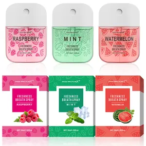 Miss FactorX 3-Pack Fruit-flavored Fresh Breath Mouth Spray Raspberry Watermelon Mint Flavors Portable Oral Care Travel Size Unisex
