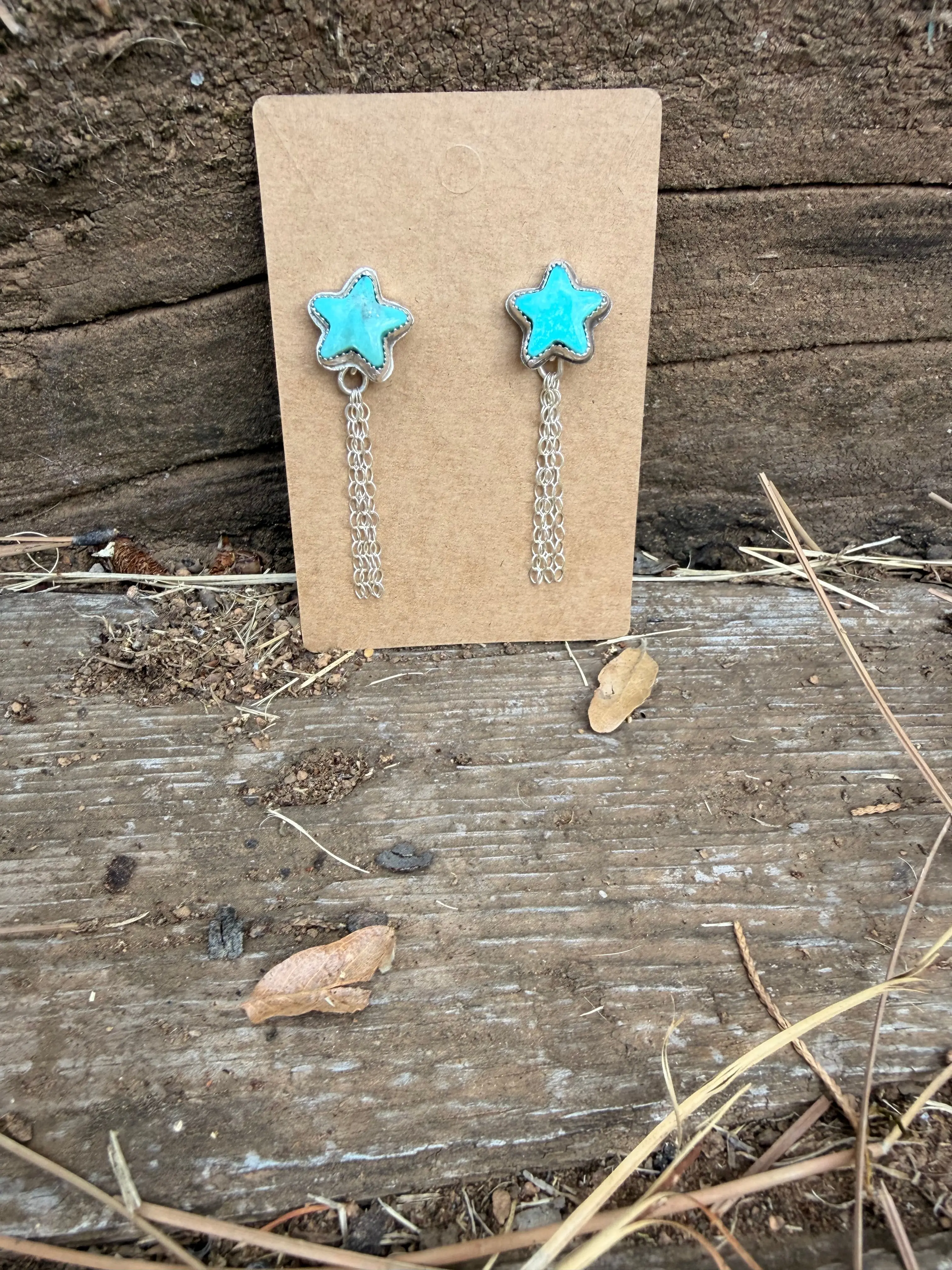 turquoise star stud earrings with removable tassels